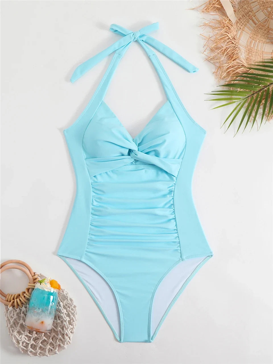 Plain Ruched Fashion Swimsuit Women 2026 One Piece Lace Up Swimwear Female Bathers Bathing Swimming Bodysuit Summer Beachwear