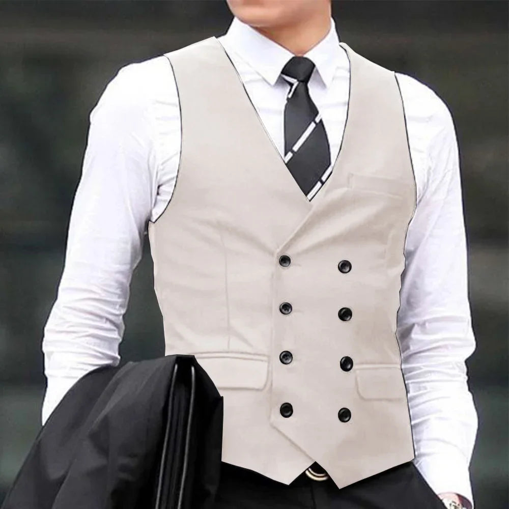 Men Vest Black Solid Double Breasted Waistcoat For Wedding Business Casual Banquet Formal Occasions Work Men Suit Vest