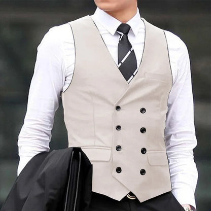 Men Vest Black Solid Double Breasted Waistcoat For Wedding Business Casual Banquet Formal Occasions Work Men Suit Vest
