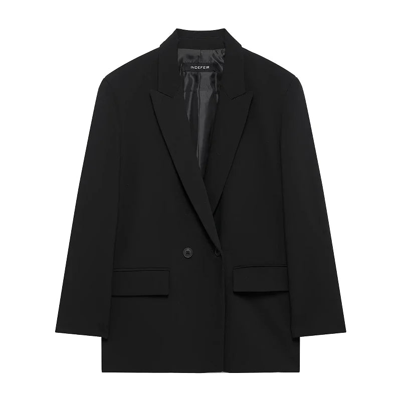 Women's Black Blazer New In Jackets Office Casual Long Blazer Woman Spring 2025 Long Sleeve Oversized Solid Blazer 088