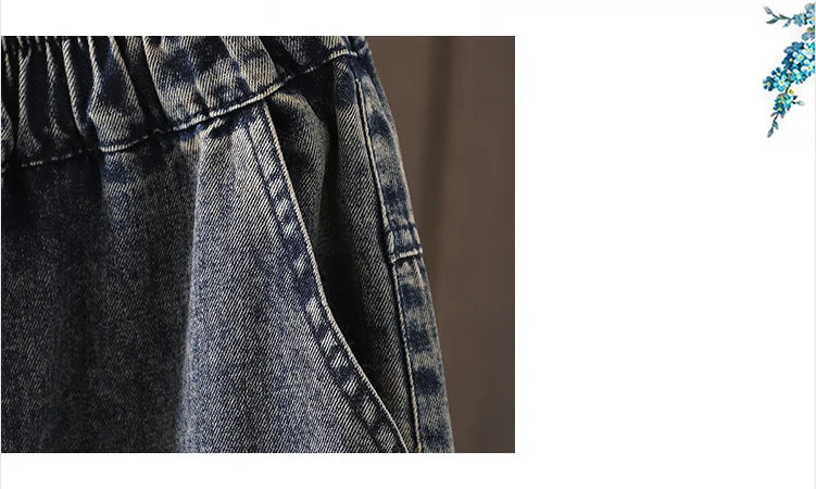 Fashion Y2K Women's Jeans plus Size Elastic Waist patch embroidery print Harem Pants Autumn Vintage Loose Ripped Denim Pants