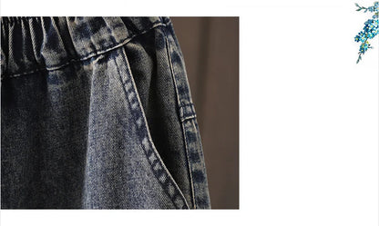 Fashion Y2K Women's Jeans plus Size Elastic Waist patch embroidery print Harem Pants Autumn Vintage Loose Ripped Denim Pants