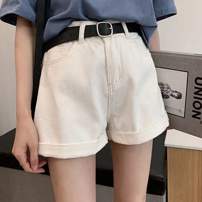 Women's Denim Shorts Wide With Belt High Waist Female Short Jeans Pants Trend 2025 New In Offer Aesthetic Hot Elasticty Outfits