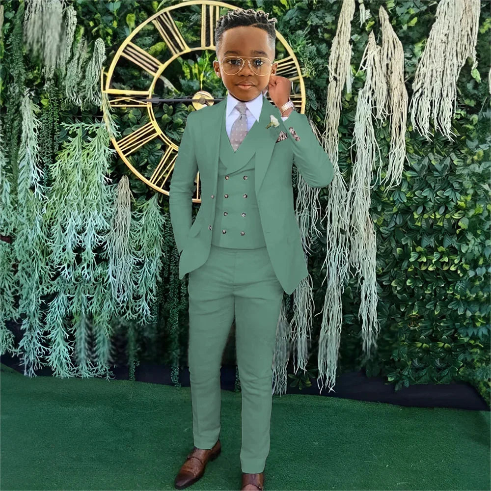 Fashionable Boys Suit Set 3 Pieces Jacket Vest Pants Banquet Party Outfit Elegant Children's Tuxedo Wedding Guest Clothes 2-20T