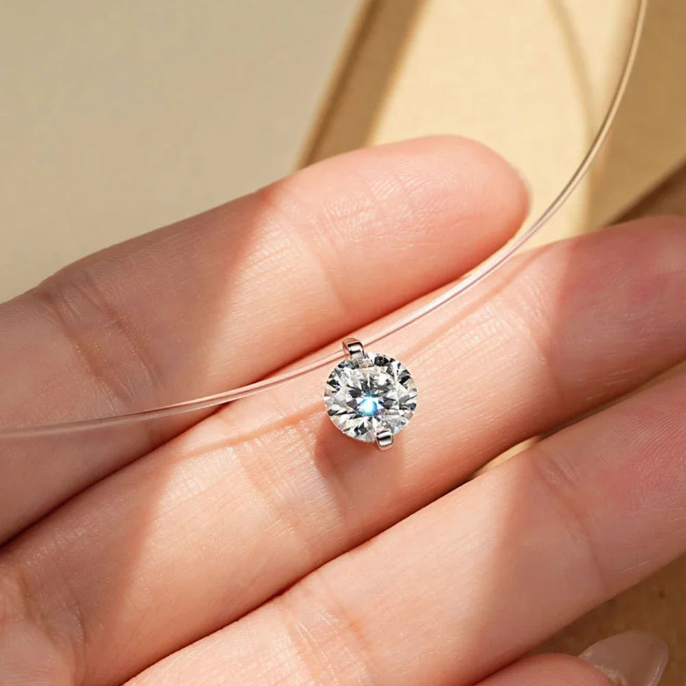 0.5CT 1CT 2CT Moissanite Necklace for Women Sparkling Lab Diamond Solitaire Pendant 925 Silver Transparent Chain Necklaces