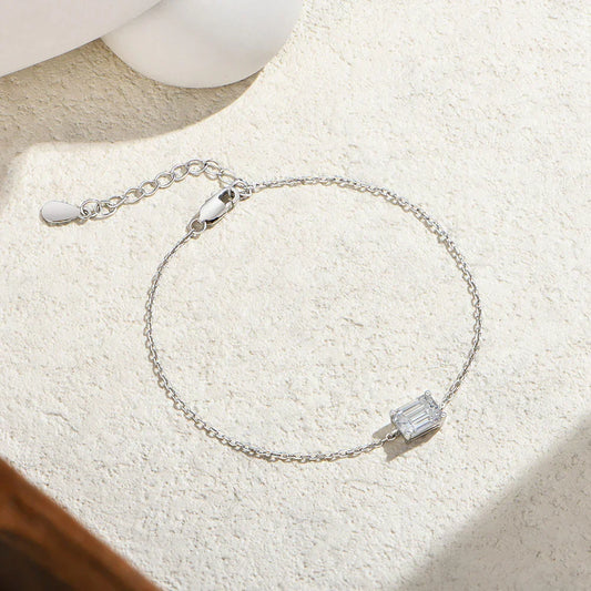 Bracelet en moissanite taille émeraude 1 carat, argent 925, or 18 carats, chaîne ajustable entrecroisée, empilable, bijoux quotidiens pour femmes