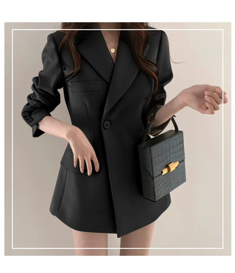 Women Blazer 2025 New Slim Spring Autumn Suit Jackets One Button Long Sleeve Korean Casual Coats Female Blazer Outwear Trend Top