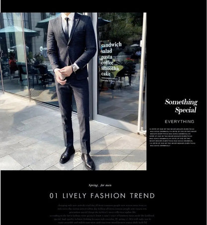 2023 Men's British Fashion Three-piece Set Slim Fit Suit Vest Trousers Ensemble Handsome Trendy All-in-one Banquet Blaze