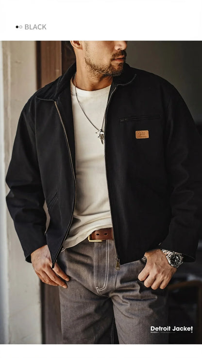 Vintage Detroit Hunting Jackets Men J001 Turn-down Collar Coats Heavyweight Cotton Jacket Multi-Pocket Casual Clothes