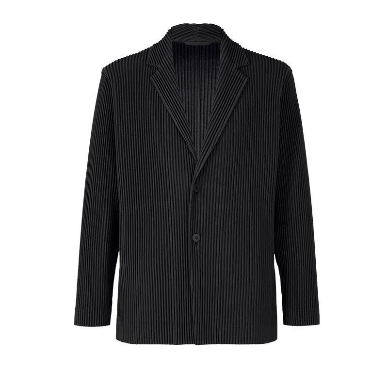 Miyake Pleated Men New Office Black Blazer Luxury High Fashion Suits Partially Lined Autumn Winter Coat