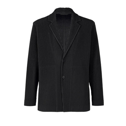 Miyake Pleated Men New Office Black Blazer Luxury High Fashion Suits Partially Lined Autumn Winter Coat