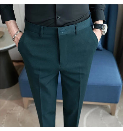 Autumn Mens Fashion Embroidered Trousers Korean Business Dress Solid Suit Pant Formal Office Social Slim Fit Casual Suit Pants