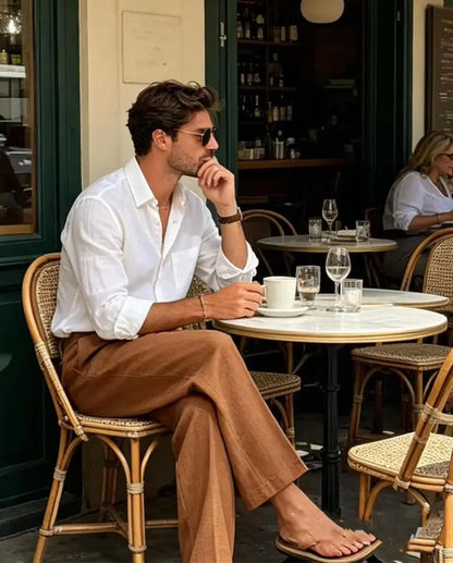 Men's Linen Summer Beach Trousers Casual Dress Pants Elastic Waist Pleated Loose Fit Lightweight Yoga Vacation Lounge Pants