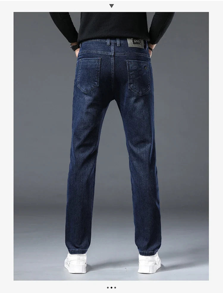 New Men's Comfortable Soft Business Fashion Straight Casual Denim Trousers Male Brand Clothing Light Luxury Stretch Slim Jeans