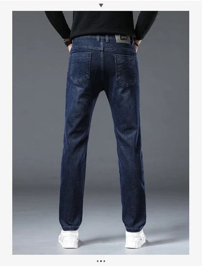 New Men's Comfortable Soft Business Fashion Straight Casual Denim Trousers Male Brand Clothing Light Luxury Stretch Slim Jeans