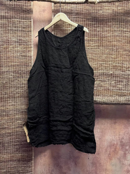 New Arrival Summer Arts Style Women Sleeveless Loose Casual Tank Tops Good Quality Linen Vintage Solid Long Tank Top Femme H165