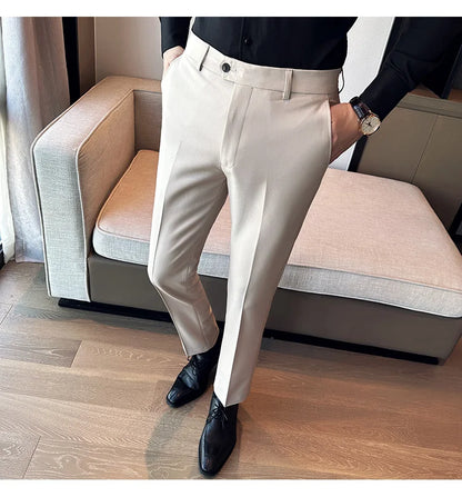 2024 Spring Autumn Fashion Business Casual Pants Men's Straight Leg Slim Fit Suit Pants Formal Office Social Wedding Dress Pants