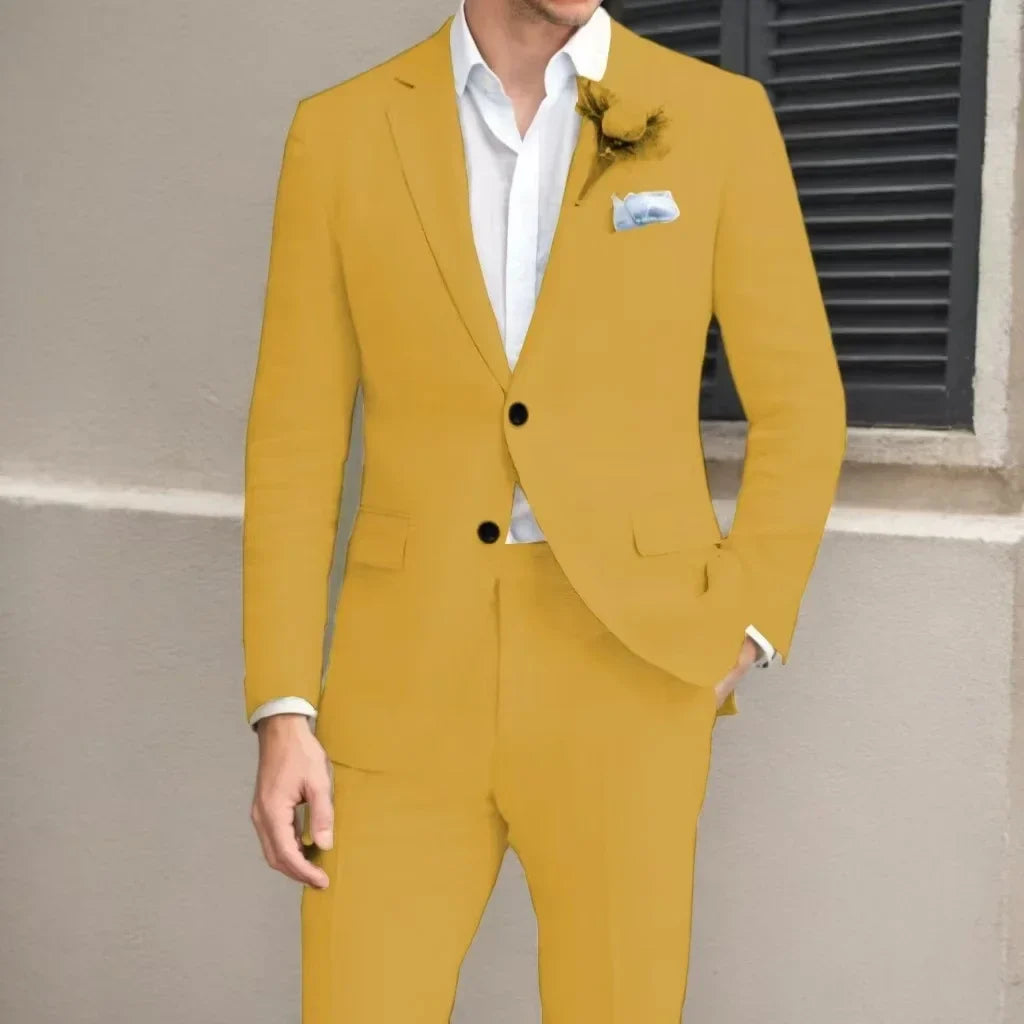 Men's High-Quality Linen Suits Notched Lapel 2-Piece Blazer And Pants Lightweight Summer Business Casual Beach Tuxedo Set
