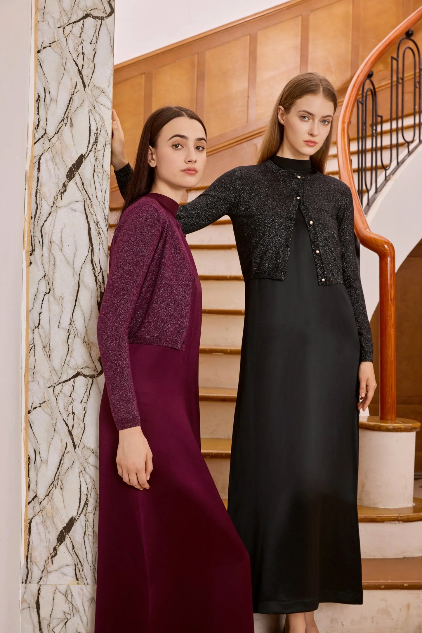 AP Women 2026 Autumn and Winter Modal Shirt and O Neck Acetate Satin Maxi Dress Lurex Cardigan High Quality Lady Clothing