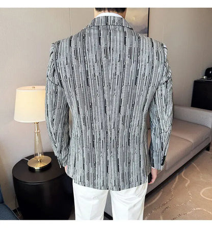 Fashion Meteor Line Checkered Elegant Suit Jacket Men Fashion De Luxe Business Slim Fit Single Breasted Social Party Dress Coats