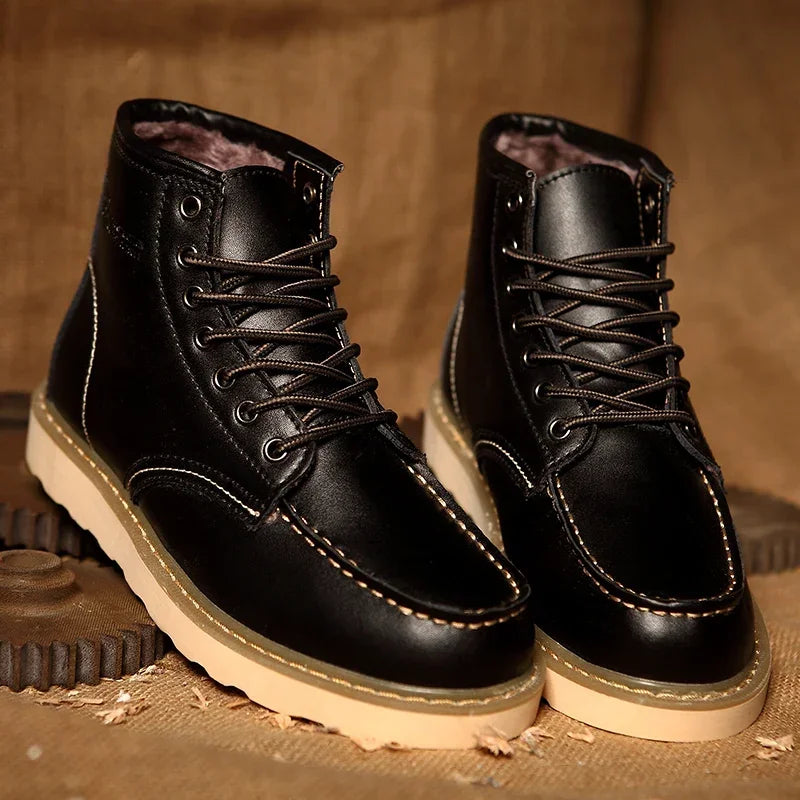 Winter Warm Men Boots Leather Mens Snow Boots with Fur Handmade Waterproof Male Ankle Boots No-slip High Top Male Work Shoes