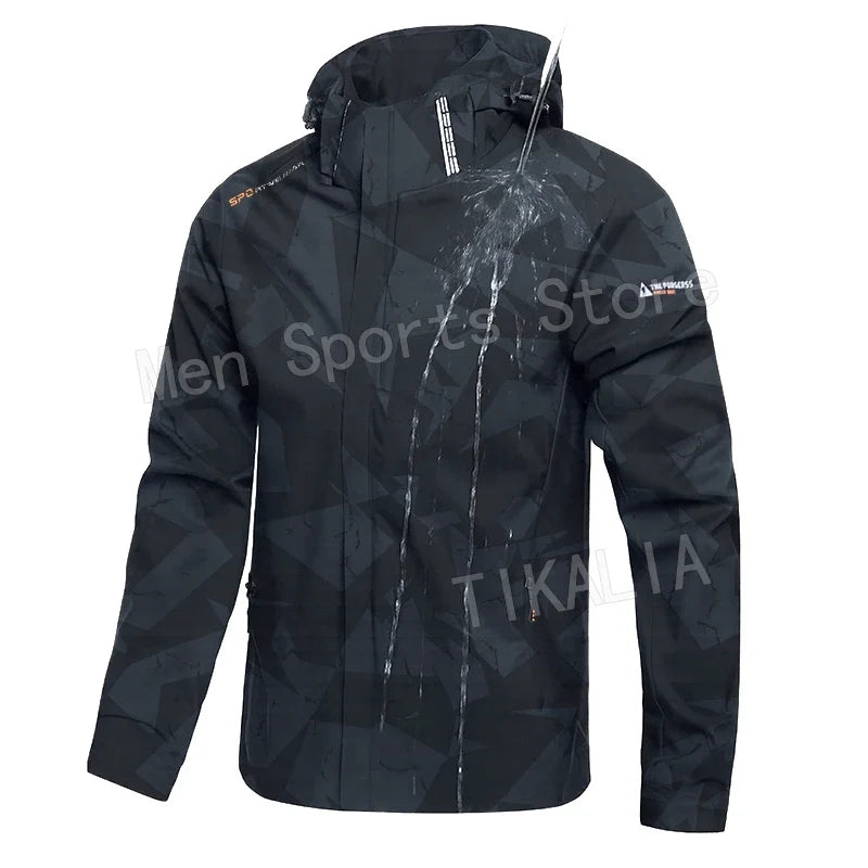Men’s Outdoor Hiking Jacket Waterproof Windbreaker Hooded Coat Lightweight Sportswear for Camping Trekking Climbing Travel