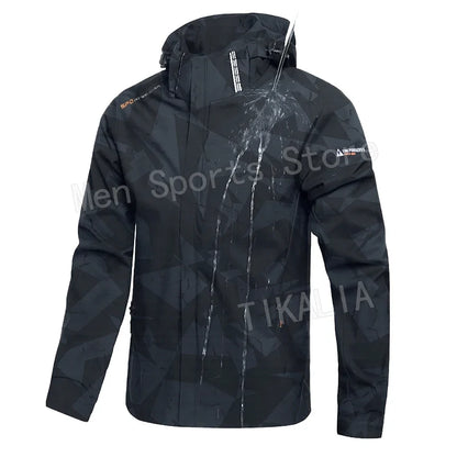 Men’s Outdoor Hiking Jacket Waterproof Windbreaker Hooded Coat Lightweight Sportswear for Camping Trekking Climbing Travel