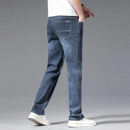 2024 Men's New Autumn Straight Casual Jeans Light Blue Classic Breathable Comfortable No Ironing Stretch Denim Trousers Male