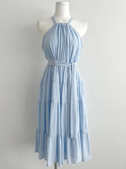 Korean Style Summer Slimming Necktie Waist Cinched Sleeveless Vest Long Dress Women's Fashionable Commute Style Inner Wear