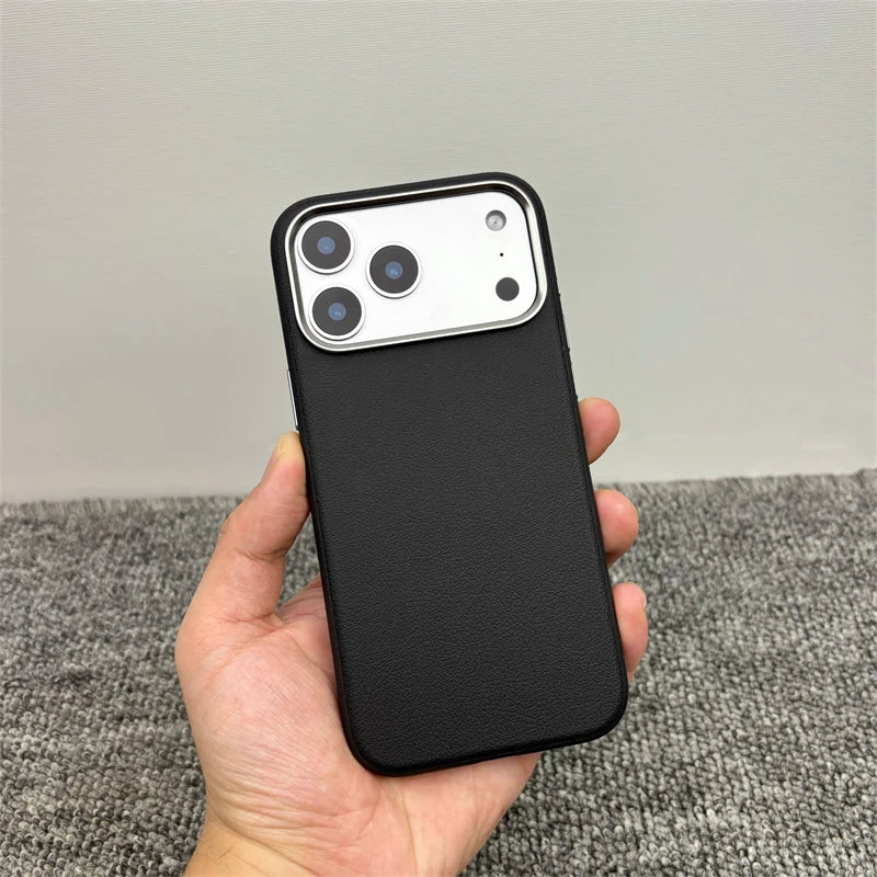 Luxury For MagSafe Wireless Charge PU Leather Phone Case For IPhone 17 Air Pro Max Magnetic Frosted Soft Silicone Protect Cover