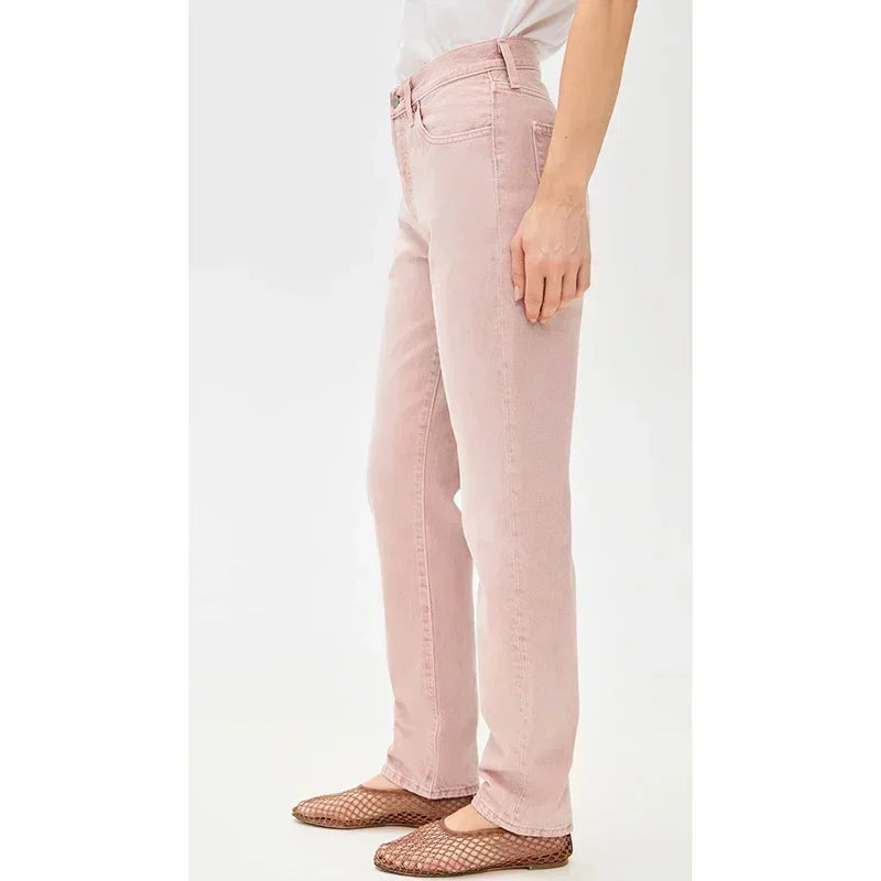 Girls Casual Fashion Straight Leg Jeans Female Slim Thin High Waisted Stretch Denim Pants Women Solid Loose Comfortable Trousers