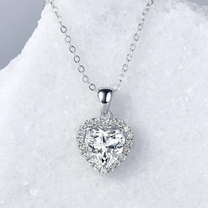 2ct D Color Moissanite Love Heart Pendant Necklaces 925 Sterling Silver Necklace Chains for Women Wedding Jewelry Gift