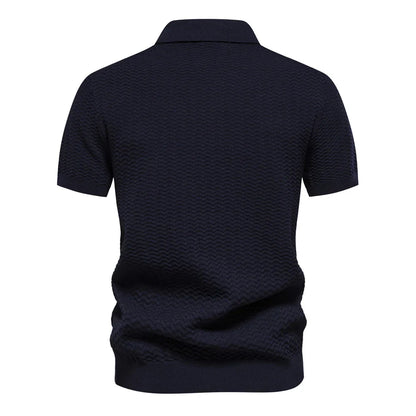 2024 New Summer Textured Ribbed Knit Polo Shirt for Men Short Sleeve Breathable and Cool Mens Polo Shirts