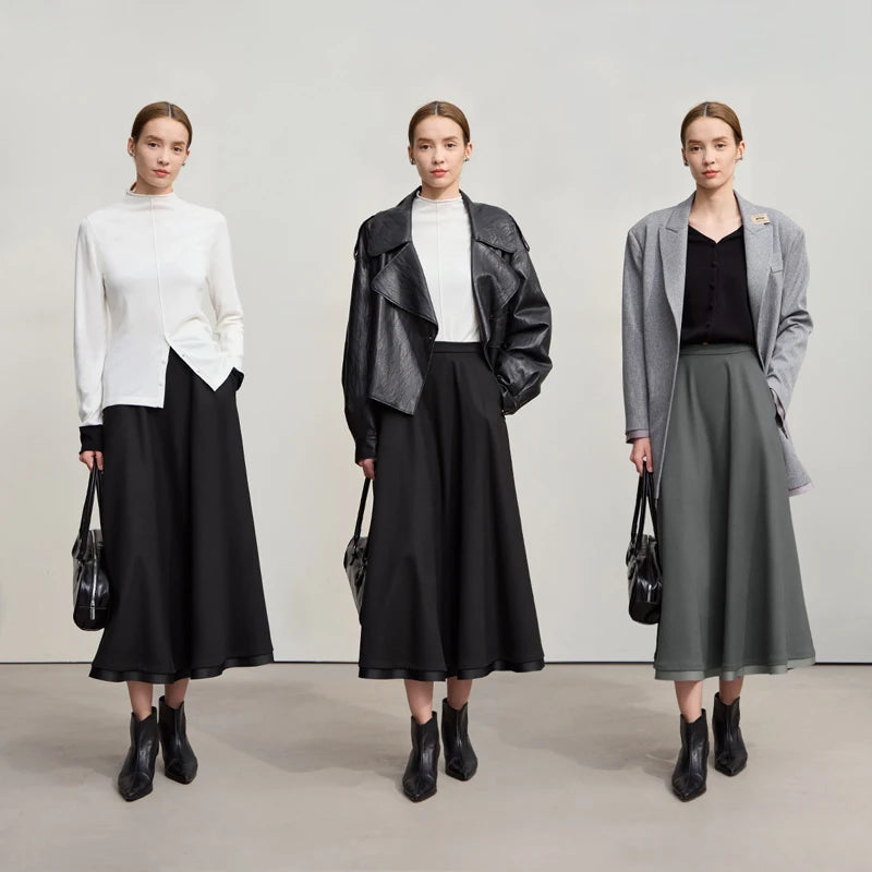 Elegant Skirts For Woman 2025 Winter New Commuter Style A-Line Mid-Calf Skirt Loose Solid Versatile Woman Clothes 12544126