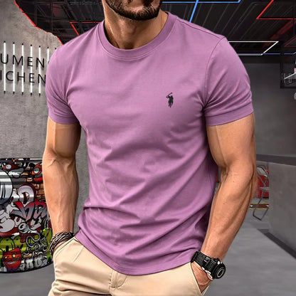 100% pure cotton high-quality brand round neck short sleeved men's 2026 summer fashion pony embroidery T-shirt casual sports top