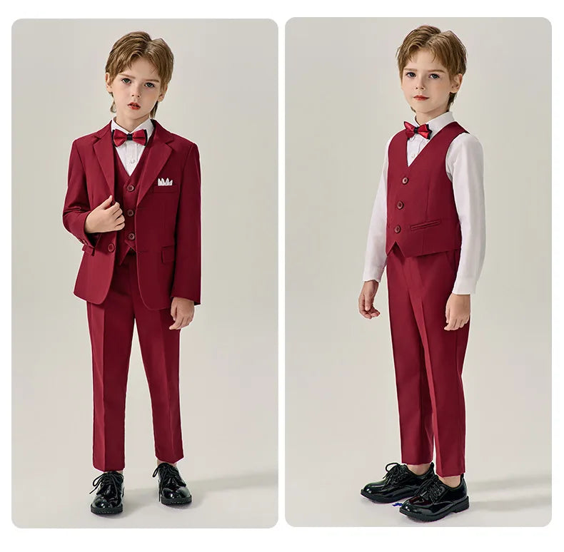 Prince Kids Purple Jakcet Vest Pants Bowtie Piano Party Dress Boys Wedding Ceremony Photograph Suit Children Performance Costume
