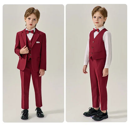 Prince Kids Purple Jakcet Vest Pants Bowtie Piano Party Dress Boys Wedding Ceremony Photograph Suit Children Performance Costume