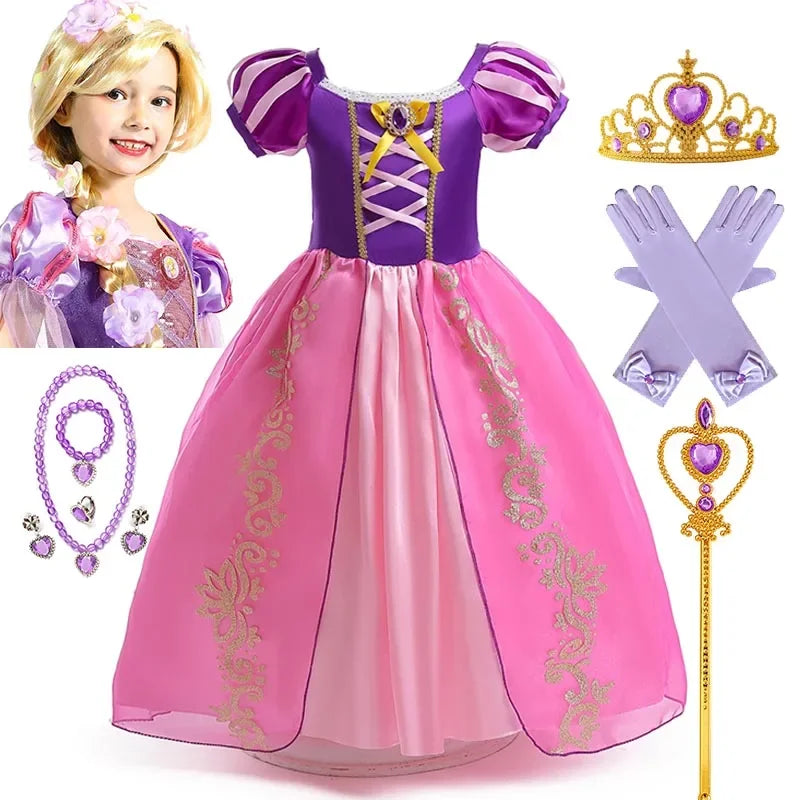 Girl Role Play Rapunzel Princess Dress for Kids Halloween Cosplay Tangled Costume Birthday Party Sequins Mesh Bow Clothes