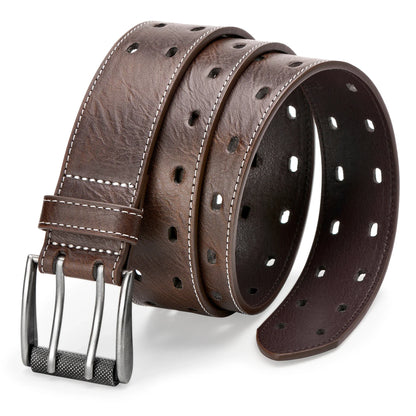 Men Classic Double Prong Belt Fashion Casual Heavy Duty Work Faux Leather Belts For Jeans Pants