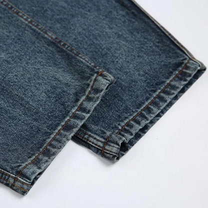 Spring Korean Vintage Men'S Jeans Three-Dimensional Large Pockets And Diagonal Zipper Design Wide Leg Casual Straight Leg Pants