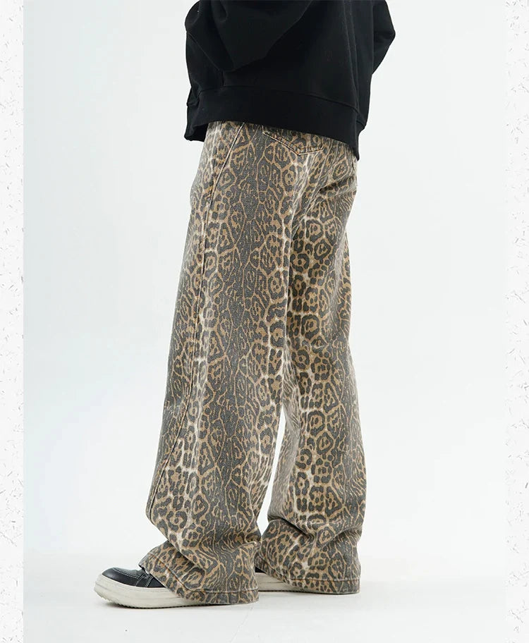 Vintage Leopard Print Jeans Women Spring Oversize Casual Hip Pop Wide Leg Trouser Trend High Waist Panther Denim Pants Ladies