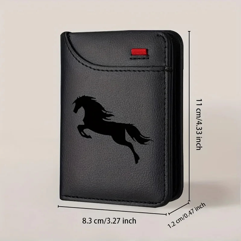 Men'S Retro Imitation Faux Leather Card Holder - Elegant Black Horse Design - Slim And Soft with Various Card Slots, Wallet