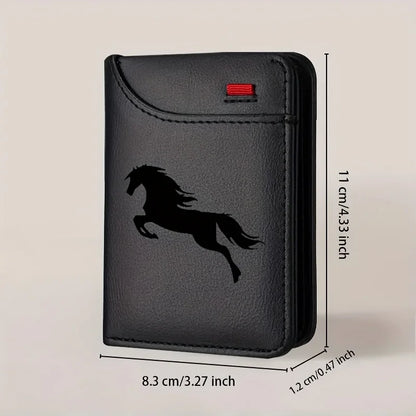 Men'S Retro Imitation Faux Leather Card Holder - Elegant Black Horse Design - Slim And Soft with Various Card Slots, Wallet