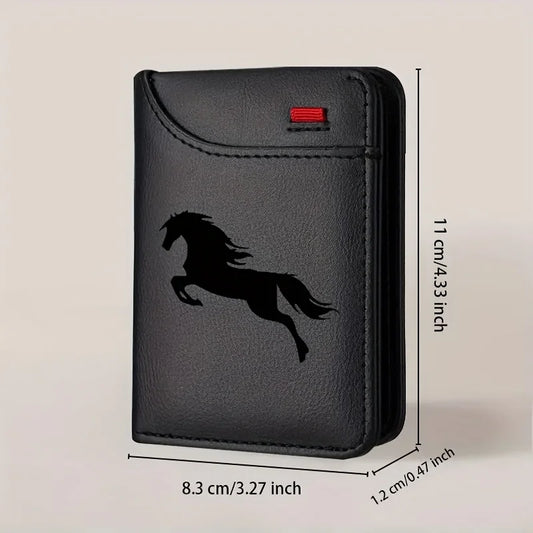 Porte-cartes rétro en similicuir pour homme - Design élégant avec cheval noir - Fin et doux avec plusieurs fentes pour cartes, portefeuille