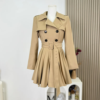New Autumn Winter Women's Windbreaker Dress Mini Skirt Long Sleeve Empire Waistline Outerwear Female Long Coat N967