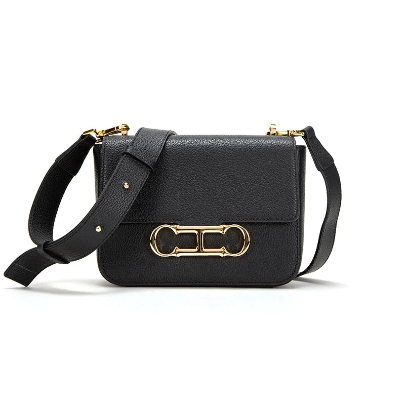 Women's Saddle Bag 2024 Autumn/Winter New Black Cow Leather Flip Small Square Bag Simple Commuter Diagonal Cross Bag