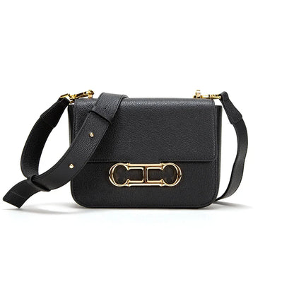 Women's Saddle Bag 2024 Autumn/Winter New Black Cow Leather Flip Small Square Bag Simple Commuter Diagonal Cross Bag
