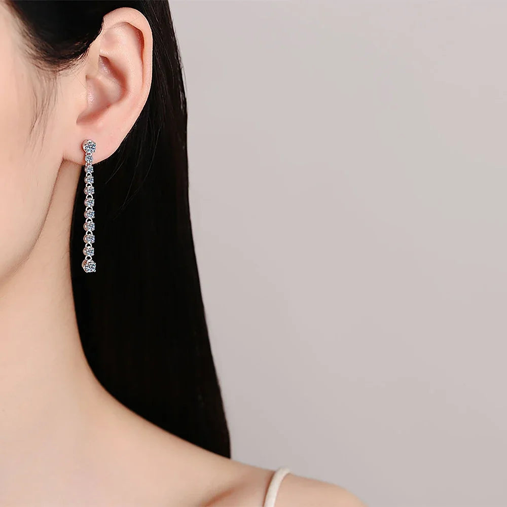 Long Tassels Moissanite Drop Earrings 925 Sterling Silver 18k Gold Sparkling Full Diamond Tennis Stud Earring For Womem Party
