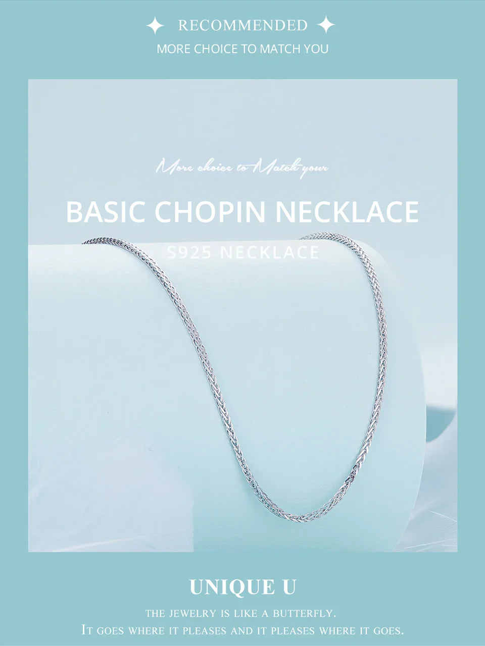 925 Sterling Silver Basic Chopin Necklace Simple Style Chain Link for Women Platinum Plated Fine Jewelry SCA019