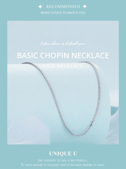 925 Sterling Silver Basic Chopin Necklace Simple Style Chain Link for Women Platinum Plated Fine Jewelry SCA019